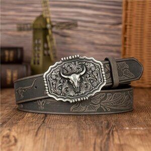 Western Belt Floral Bullhead Buckle Floral 1.4 inch Wide Bullhead Belt Buckle